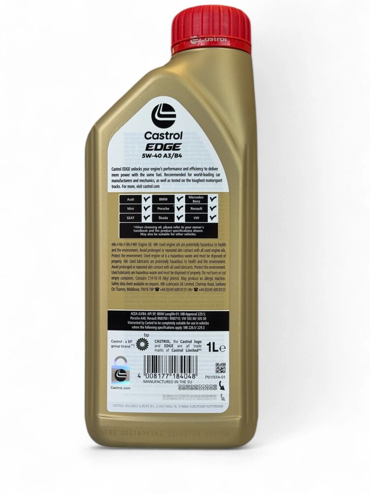 EDGE 5W40 A3/B4 fuldsyntetisk olie - 1L | Castrol | Landberg.dk