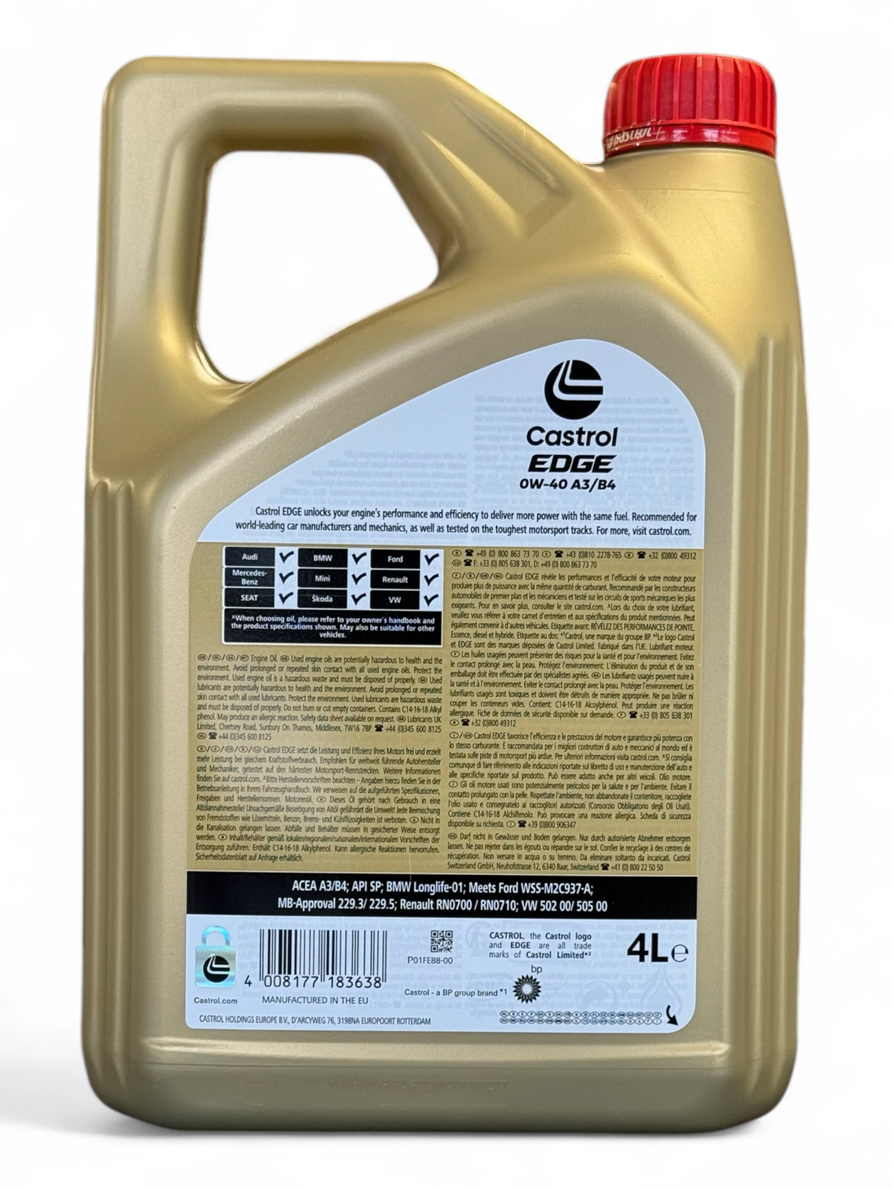 EDGE (Ti) 0W40 A3/B4 fuldsyntetisk olie - 4L | Castrol | Landberg.dk