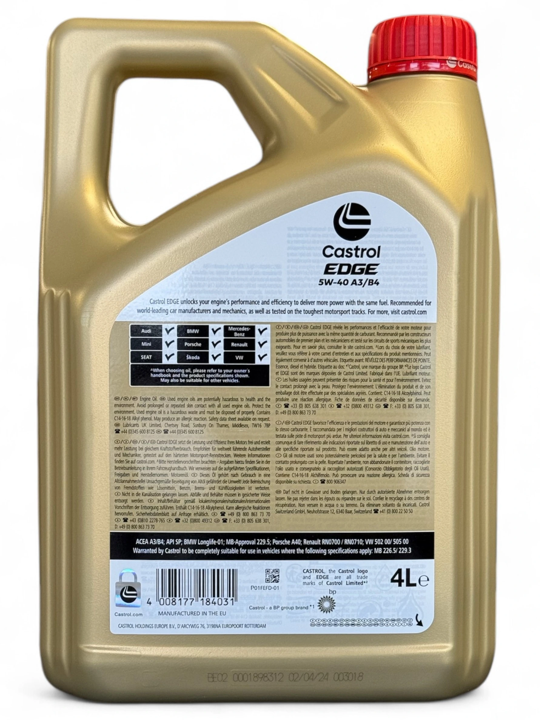 EDGE 5W40 A3/B4 fuldsyntetisk olie - 4L | Castrol | Landberg.dk