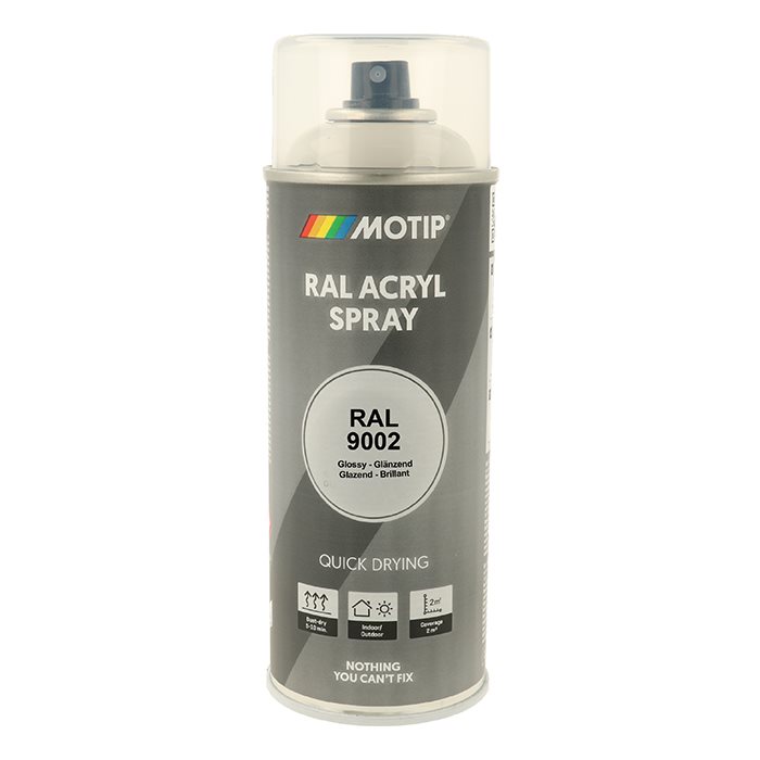 Spraymaling RAL 9002 Høj Glans GråHvid Motip 07046 400ML