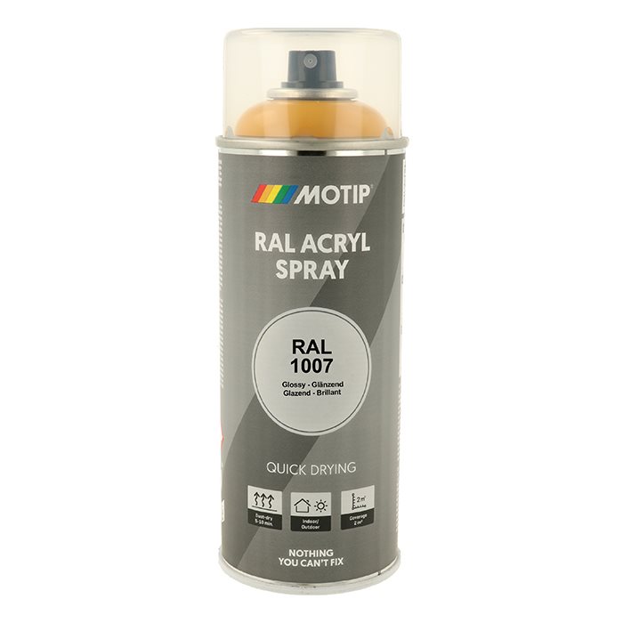Spraymaling RAL 1007 Høj Glans DaffodilGul Motip 07076 400ML