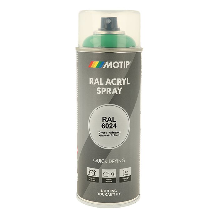 Spraymaling RAL 6024 Høj Glans TrafikGrøn Motip 07120 400ML